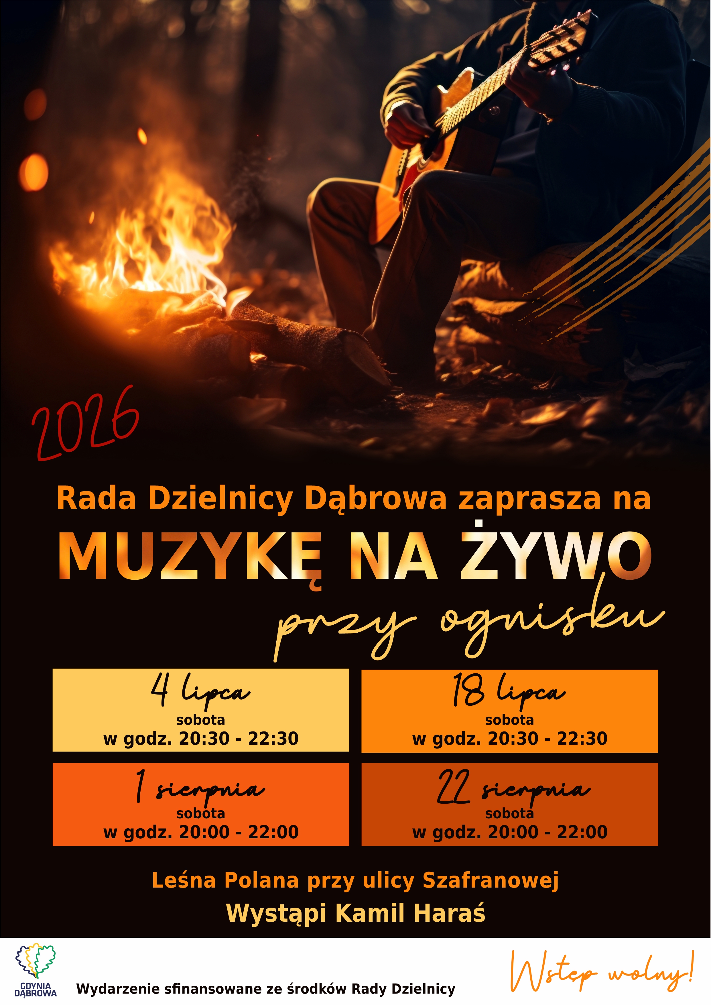 Muzyka na żywo przy ognisku na Dąbrowie