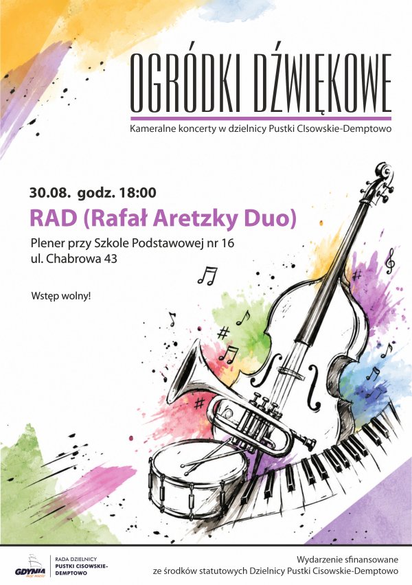 Ogródki Dźwiękowe w dzielnicy Pustki Cisowskie-Demptowo - koncert  RAD - Rafał Aretzky Duo