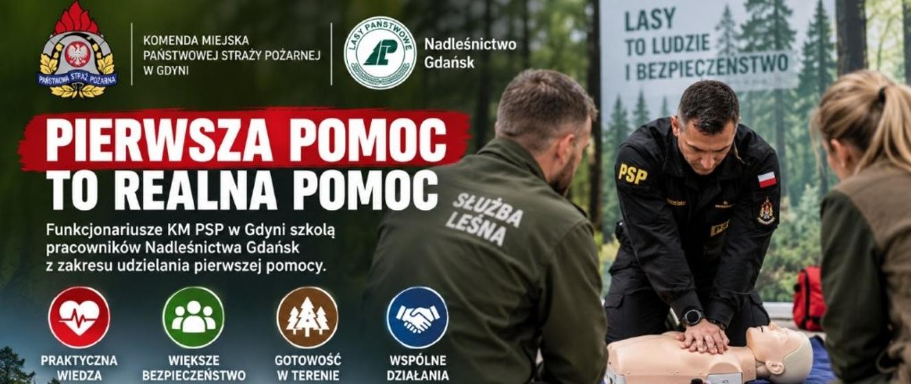 Strażacy z Gdyni szkolą pracowników Nadleśnictwa Gdańsk z zakresu pierwszej pomocy