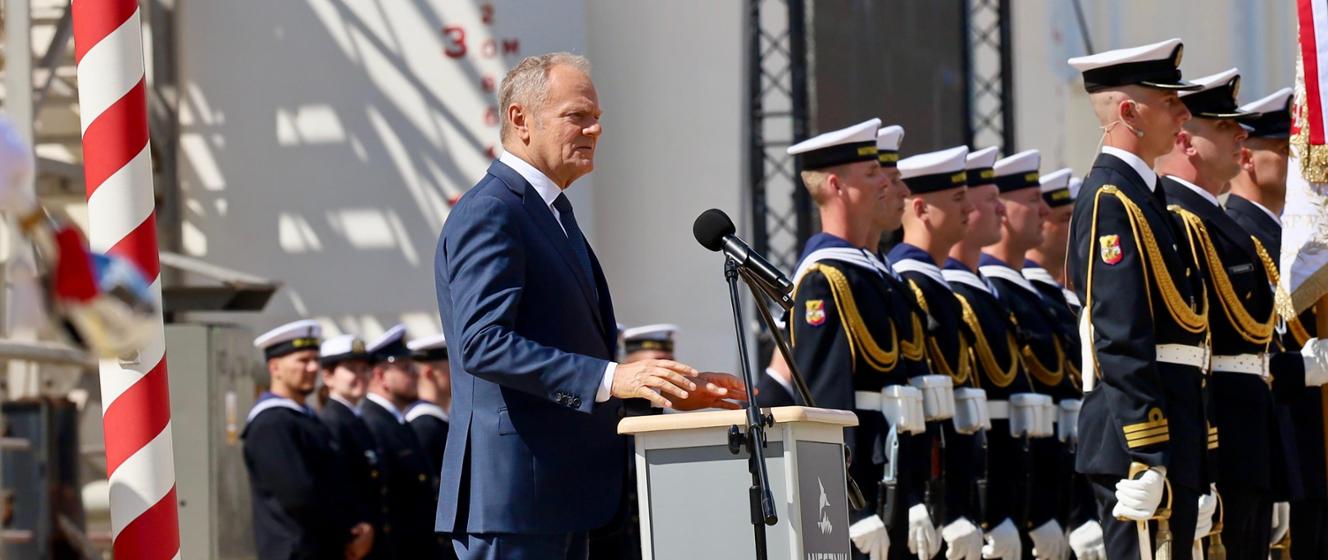 Wizyta Premiera w Stoczni Wojennej w Gdyni - uroczystość chrztu fregaty Wicher